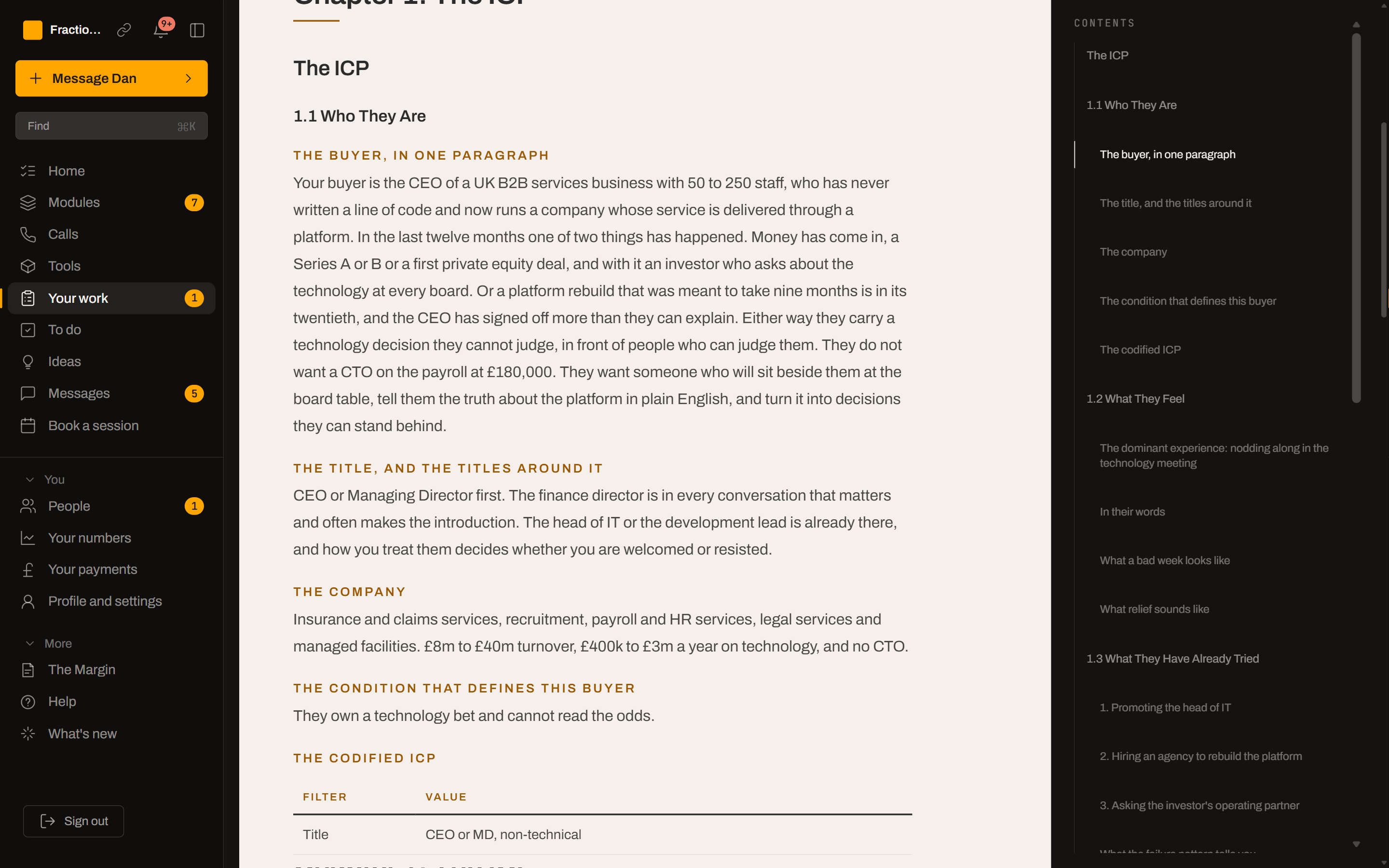 Blueprint Chapter 1, The ICP: the buyer in one paragraph, and the contents of every section